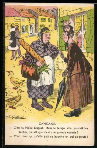 Künstler-AK Zwei Damen unterhalten sich auf der Strasse