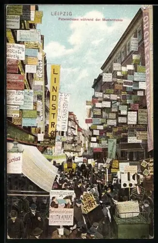 AK Leipzig, Petersstrasse während der Mustermesse, Leipziger Messe