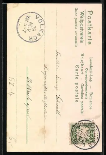 Lithographie Dame im weissen Kleid voller Sehnsucht mit einer Rose, Behüt Dich Gott!