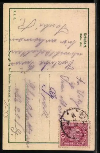 Künstler-AK Schubert im Garten vor einer Mühle