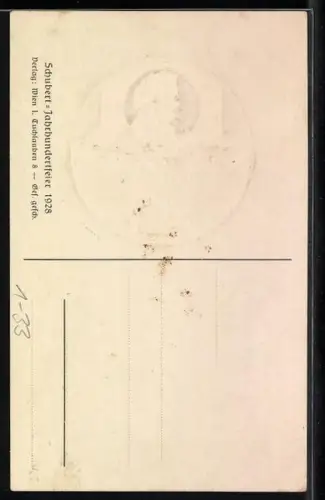 Präge-AK Schubert im Profil mit Eichenlaub