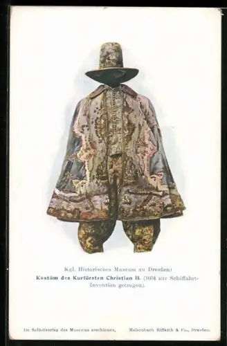 AK Dresden, Kostüm des Kurfürsten Christian II. im Kgl. historischen Museum