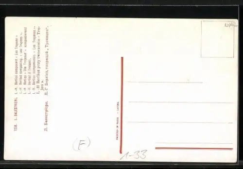 Künstler-AK Komponist Hector Berlioz auf einem Stuhl am Klavier