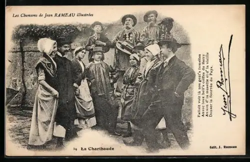 AK Gruppe mit Drehleier, La Charibaude