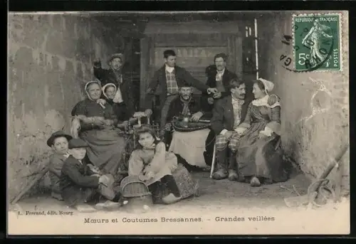 AK Familie mit Drehleier und Spinnrad