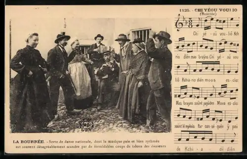 AK Tanzende Gruppe und ein Mann mit Dudelsack