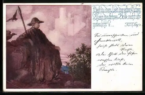 AK Otto von Bismarck als Wächter der Burg, Gedicht Hast du dem Lied er alten Eichen nicht oft gelauscht?