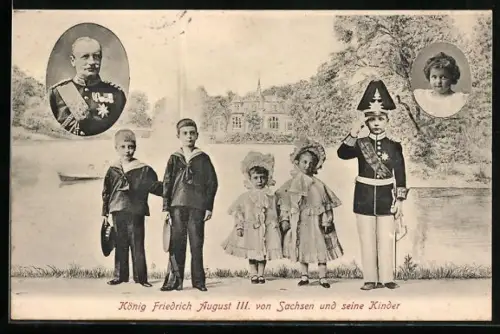AK König Friedrich August III. von Sachsen und seine Kinder