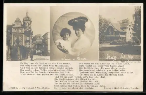 AK Dresden, Luisa von Sachsen, Königl. Schloss u. Kronprinzl. Palais