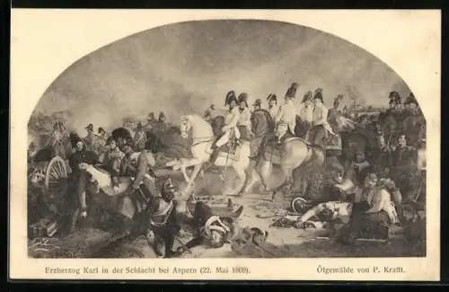 AK Wien, Erzherzog Karl-Ausstellung, Erzherzog Karl von Österreich in der Schlacht bei Aspern, 22. Mai 1809