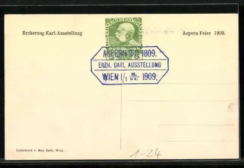 AK Wien, Erzherzog Karl-Ausstellung, Erzherzog Karl von Österreich in der Schlacht bei Aspern, 22. Mai 1809