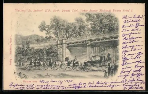 Lithographie Erzh. Franz Karl von Österreich in einer Kutsche