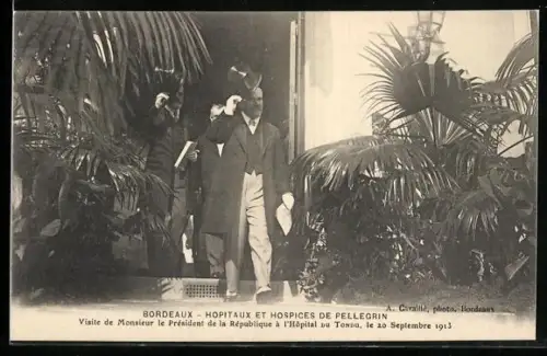 AK Bordeaux, Hospitaux et Hospices de Pellegrin 1913, Visite de le President