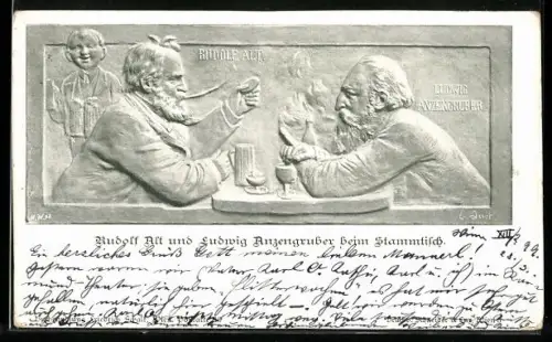 AK Ludwig Alt und Ludwig Anzengruber beim Stammtisch, Fresko