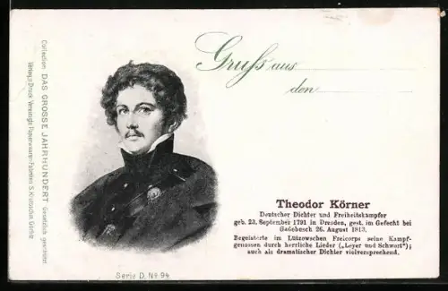 Künstler-AK Dichter Theodor Körner im Porträt
