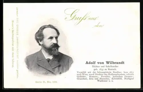 AK Dichter und Schriftsteller Adolf von Wilbrandt im Porträt