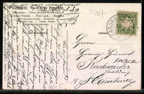 Künstler-AK Mann klettert durch das Fenster zu einer Frau, Geschichte Geh mach dei Fensterl auf