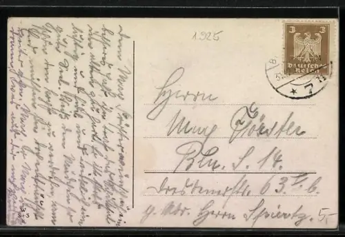 Künstler-AK Mann liegt auf einer Wiese und träumt von einer Frau