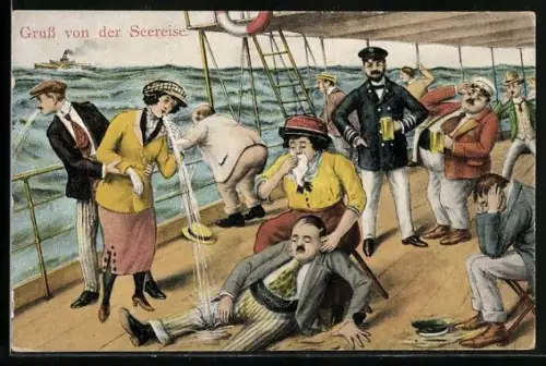 Künstler-AK Passagiere übergeben sich auf der Seereise