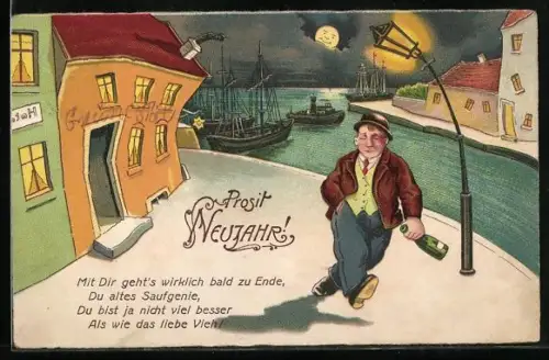 AK Mann trokelt am Fluss entlang, aus Sicht eines Betrunkenen