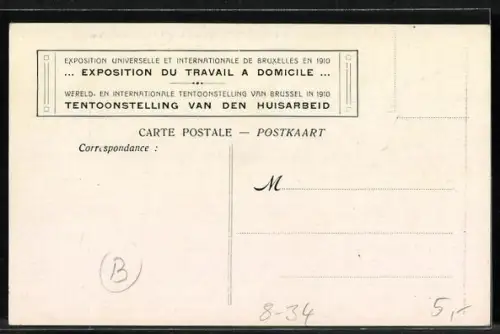 AK Bruxelles, Exposition du Travail a Domicile 1910, Dame mit Spinnrad