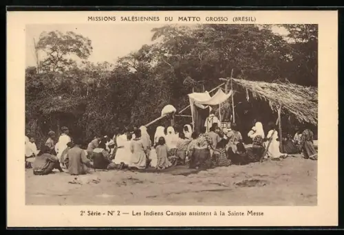 AK Brésil, Missions Salésiennes du Matto grosso, Les Indiens Carajas assistent à la Sainte Messe, Missionare