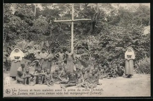 AK Kongo, Les Soeurs et leurs malades avant la prière du matin Scheut, Missionarinnen mit Kranken