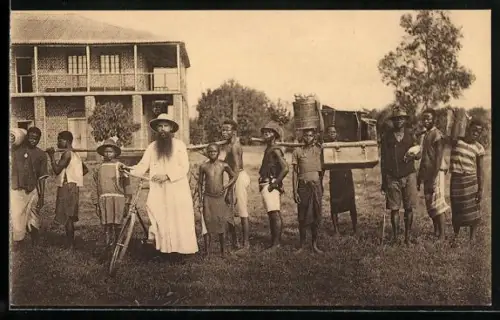 AK Missions des PP. du St. ESprit, Départ pour la brousse, Missionar mit Afrikanern