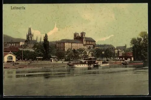 AK Leitmeritz, Panorama mit Kirche