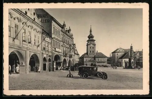 AK Saaz, Ringplatz mit Rathaus