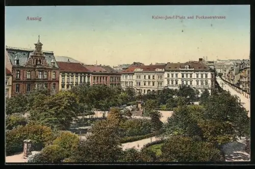 AK Aussig, Kaiser-Josef-Platz und Pockauerstrasse
