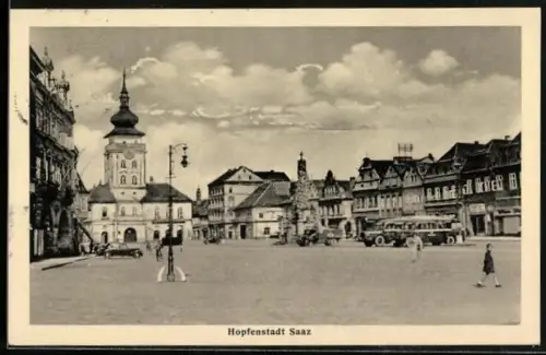 AK Saaz, Strassenpartie mit Rathaus