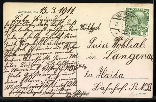 AK Warnsdorf, Panorama mit Kirche