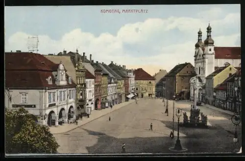 AK Komotau, Marktplatz mit Kirche
