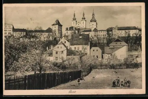 AK Saaz, Ortspartie mit Kirche