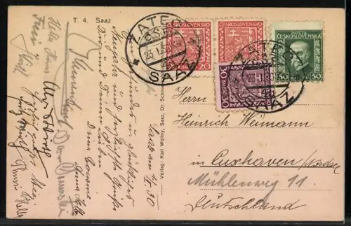 AK Saaz, Ortspartie mit Kirche