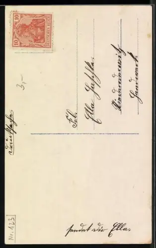 AK Herr küsst Dame mit Pelz vor Uhr, Neujahrsgruss