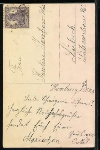 AK Junge Dame mit einem Pelzmuff bei Schnee, Neujahrsgruss