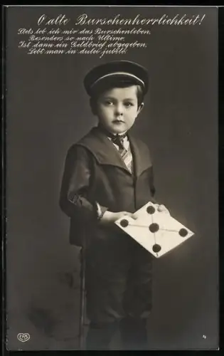 AK Student mit Briefumschlag, studentische Szene