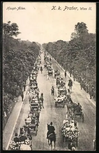 AK Wien, K. k. Prater, Haupt-Allee mit Pferdewägen