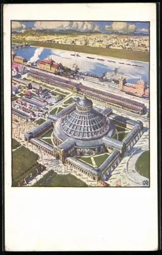 Künstler-AK Wien, Prater, Rotunde aus der Vogelschau