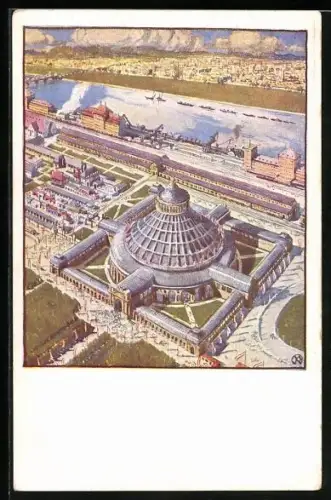 Künstler-AK Wien, Prater, Rotunde aus der Vogelschau