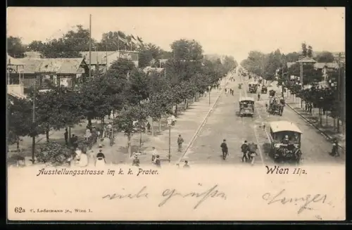 AK Wien, Ausstellungsstrasse im k. k. Prater mit Pferdewagen