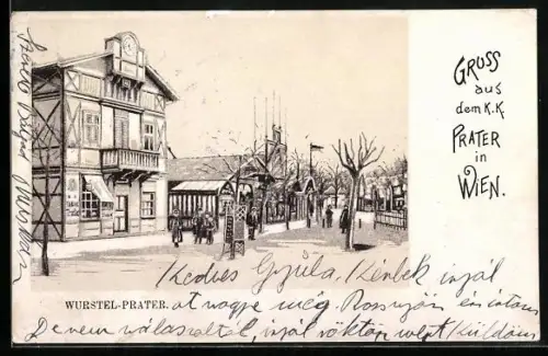 Lithographie Wien, Wiener Prater, Wurstel-Prater