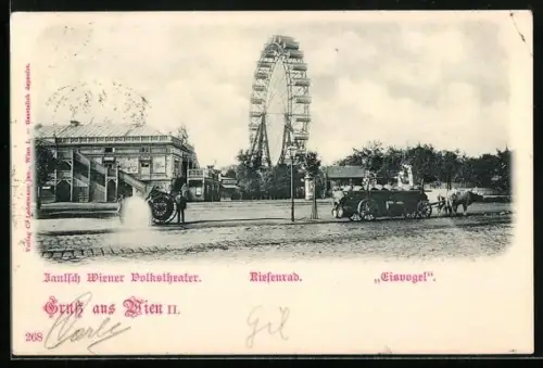 AK Wien, Jantsch Wiener Volkstheater, Riesenrad und Eisvogel auf dem Wiener Prater