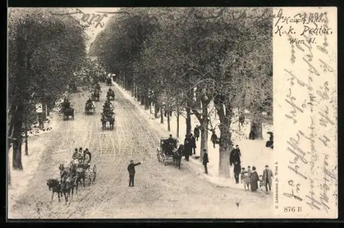AK Wien, Wiener Prater, Haupt-Allee mit Pferdewägen