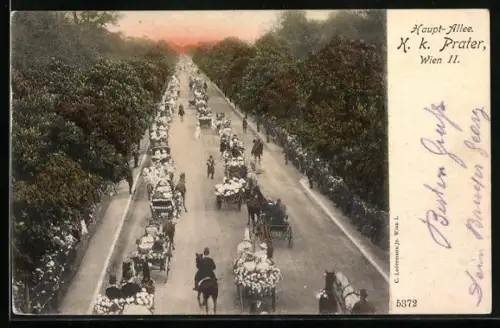 AK Wien, Wiener Prater, Haupt-Allee mit Pferdewägen