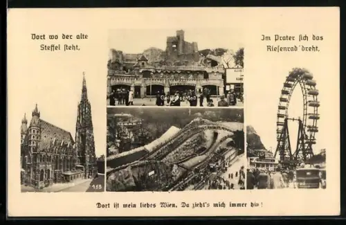 AK Wien, Wiener Prater - Riesenrad und Geisterschloss