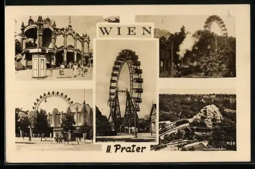 AK Wien, Wiener Prater, Grottenbahn, Hochschaubahn, Riesenrad