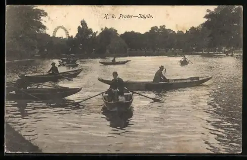 AK Wien, Wiener Prater, Teich mit Booten